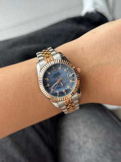 Rlx Mujer Dayjust Diamond Bicolor Oro rosa Tablero Azul