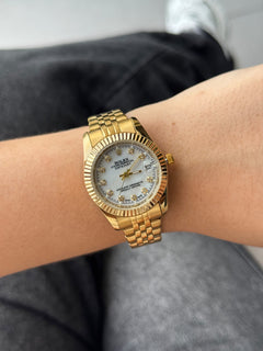 Rlx Mujer Dayjust Diamond Dorado Tablero Azul Claro