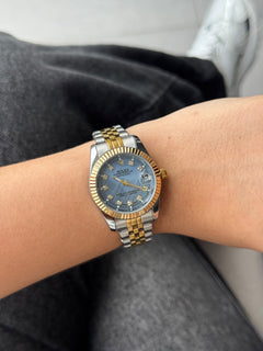 Rlx Mujer Dayjust Diamond Bicolor Dorado Tablero Azul