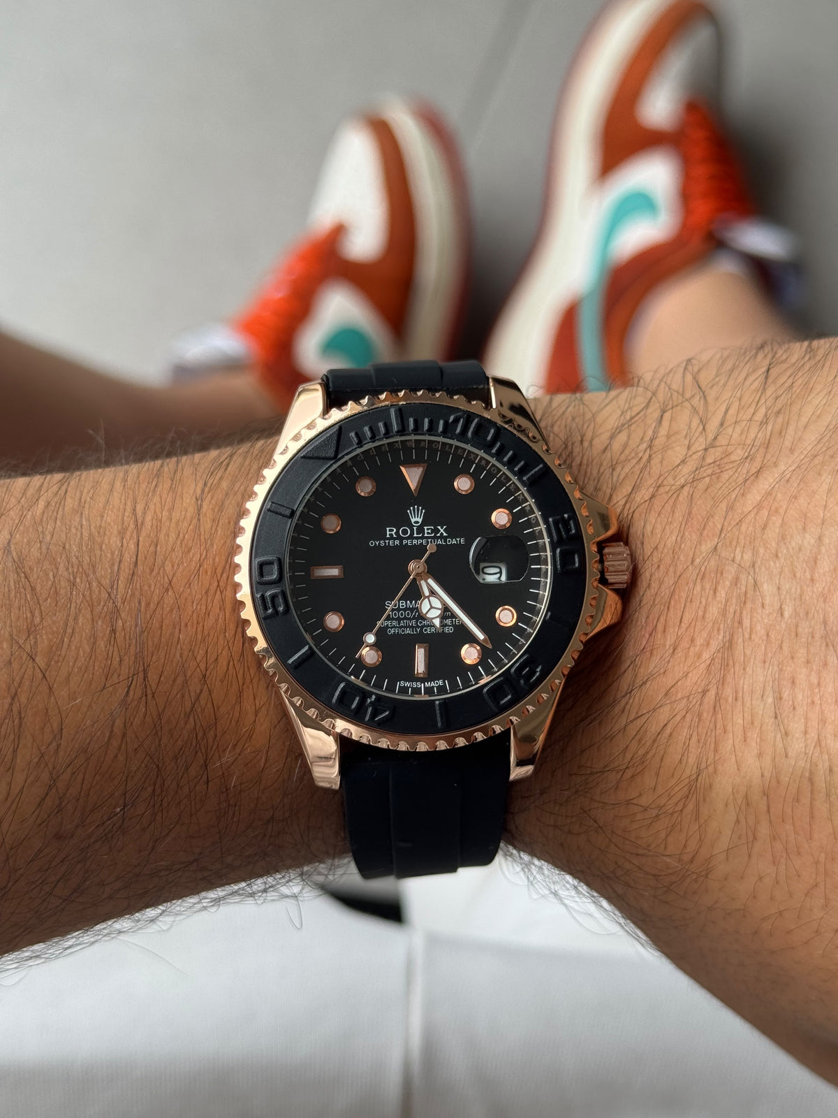 Rlx Oyster Perpetual Goma Negra - Oro Rosa  Tablero Negro