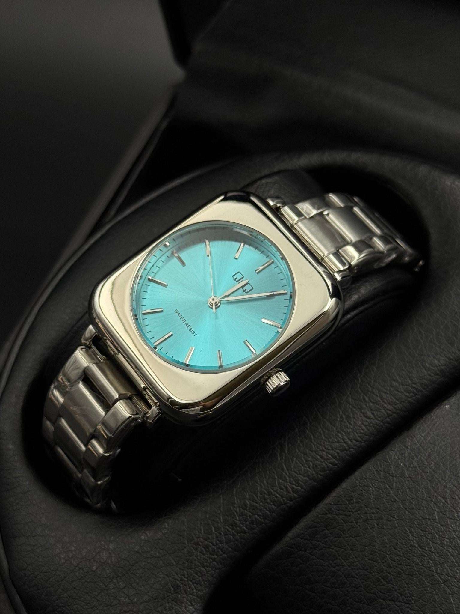 QYQ Mujer Cuadrado Plateado Tablero Azul