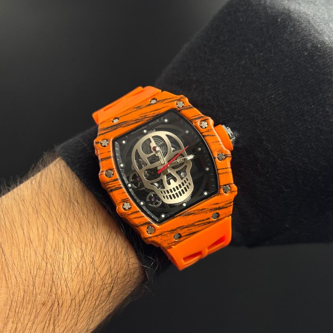 Rchrd Mll Calavera Naranja Tablero Plateado-Naranja
