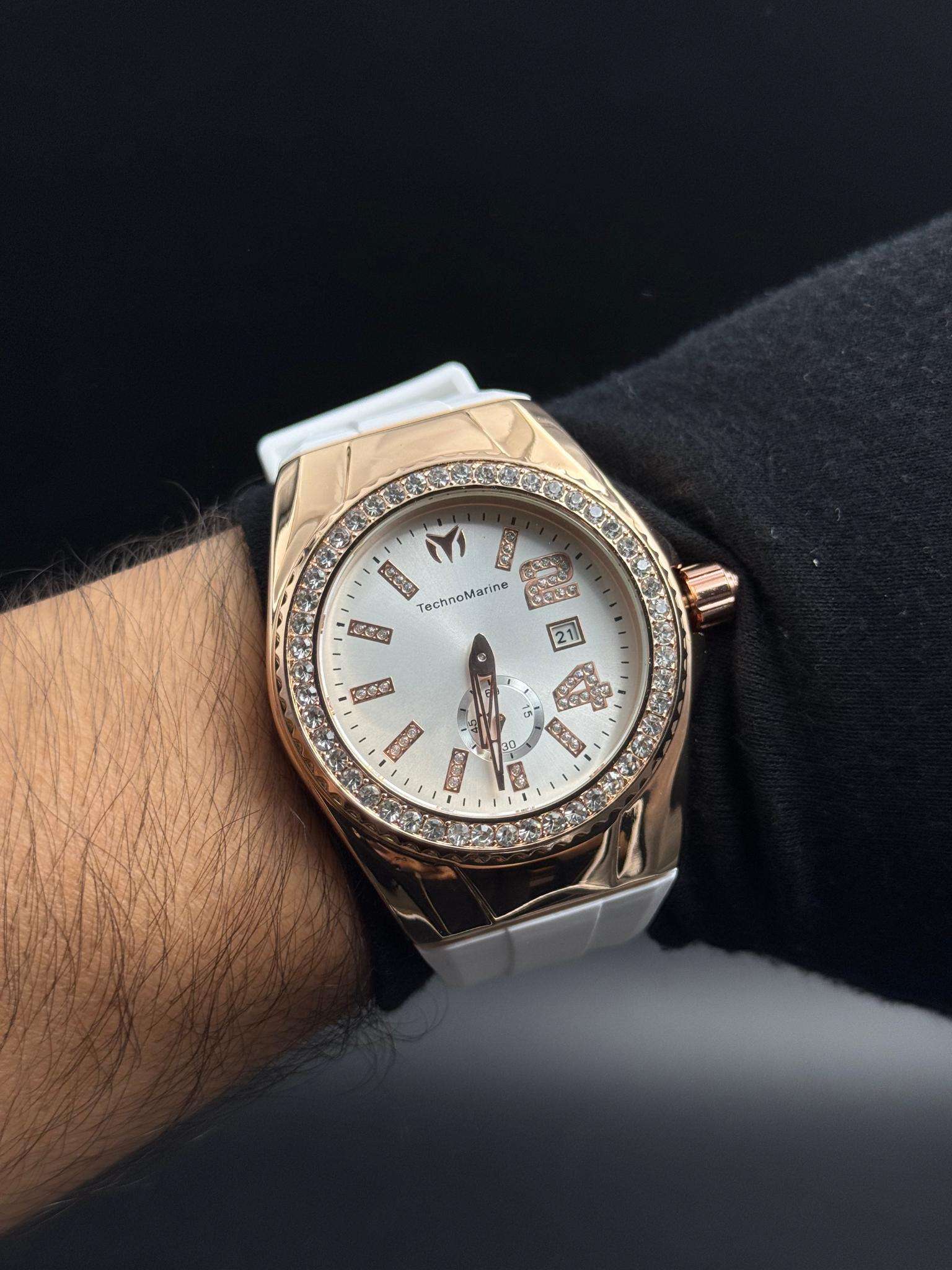 Tchmrnr Monogram 24 Blanco Circones Tablero Plateado Oro Rosa