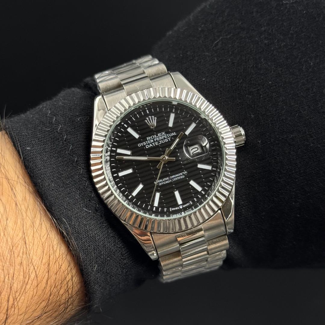 Rlx Day Date 40 Plateado Tablero Negro