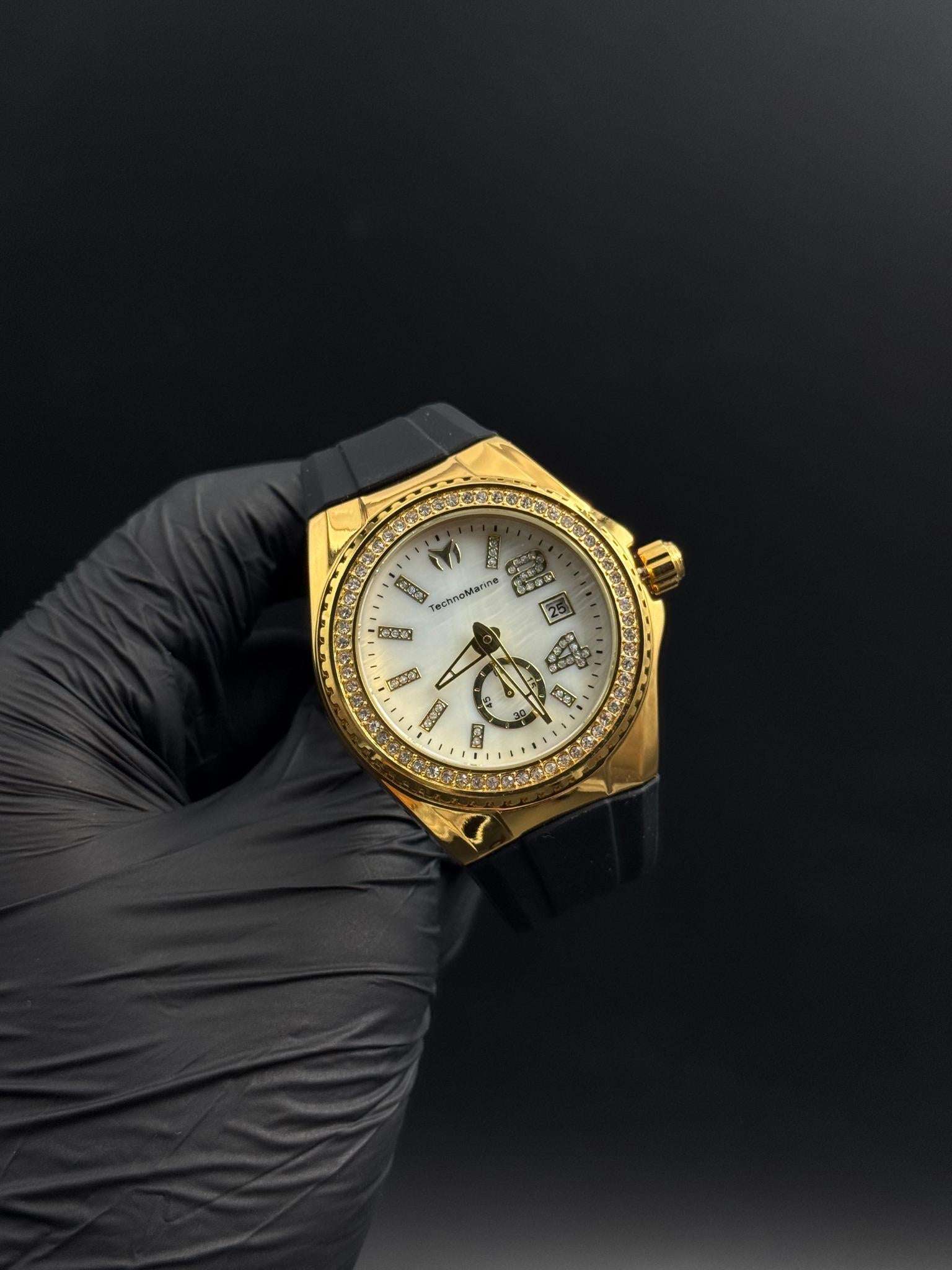 Tchmrnr Monogram 24 Mujer Negro Circones Tablero Plateado Dorado