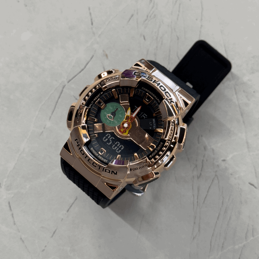 G-SHOCK GA-110 METAL NEGRO ORO ROSA