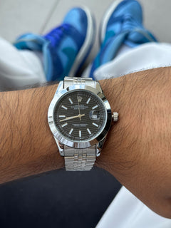 Rlx Oyster Perpetual metal plateado - tablero Negro