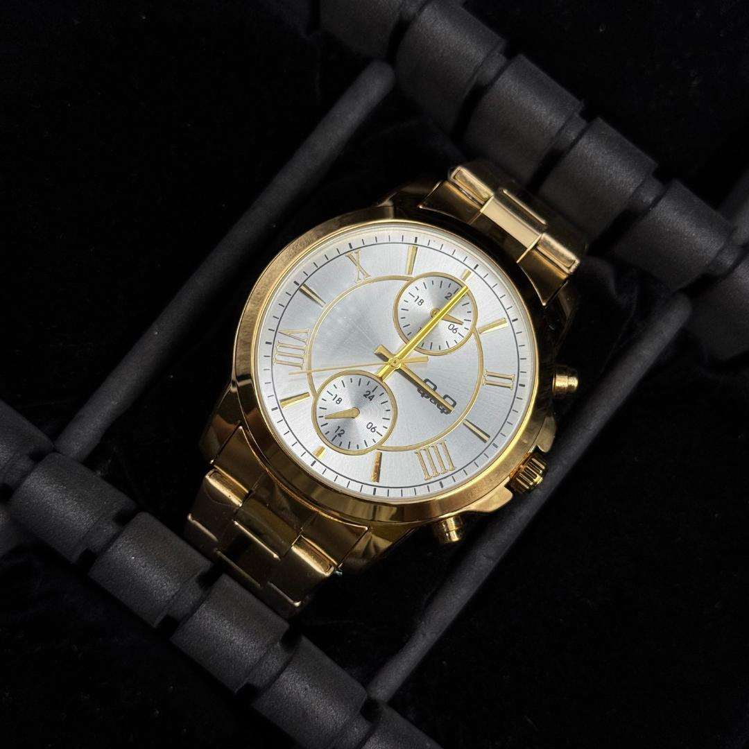 QYQ Cronógrafo Dorado Tablero Plateado