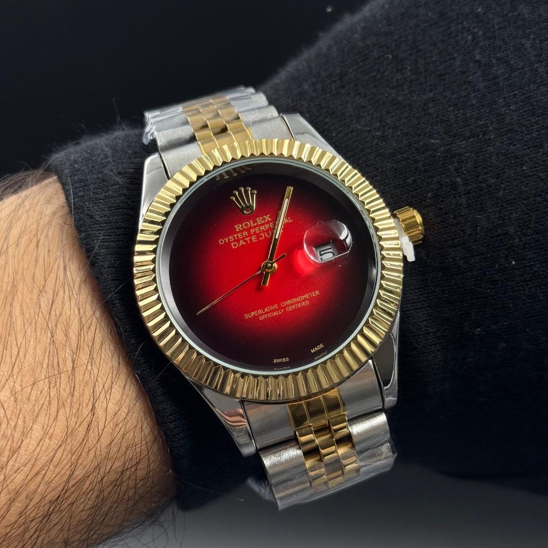 Rlx Datejust liso premium Bicolor Tablero Rojo