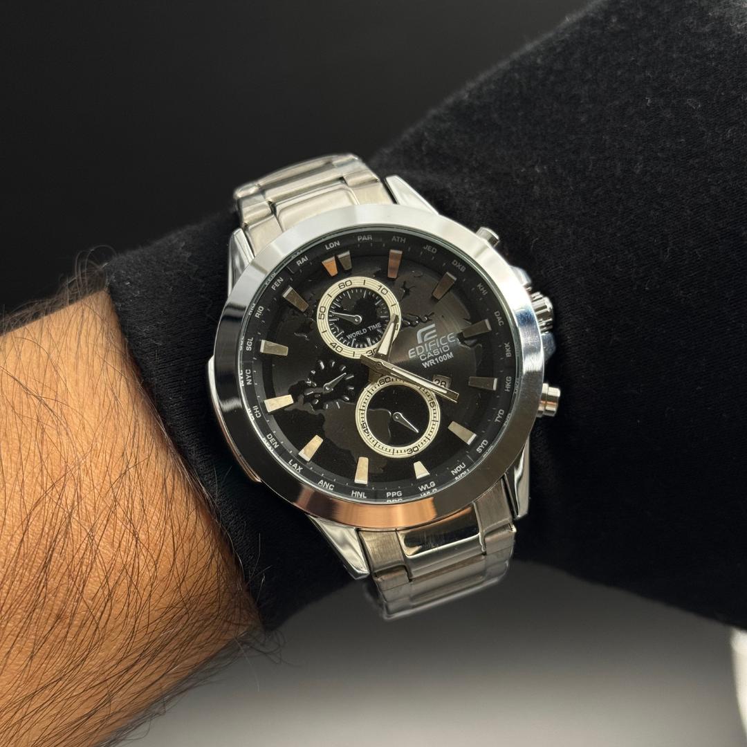 Casio Edifice EFR Plateado Tablero Negro Plateado