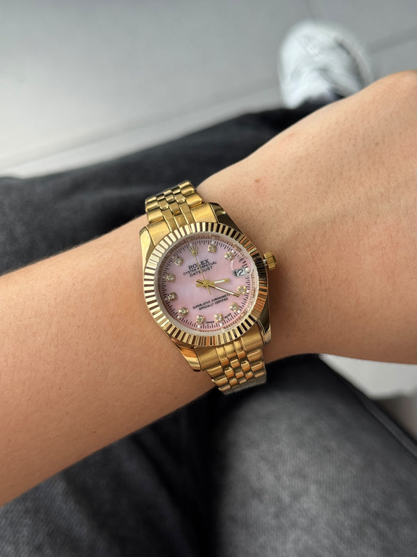 Rlx Mujer Dayjust Diamond Dorado Tablero Rosa