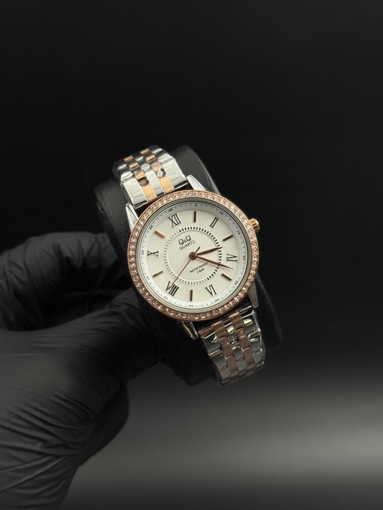 QYQ Mujer Roman Bicolor Oro Rosa Tablero Blanco