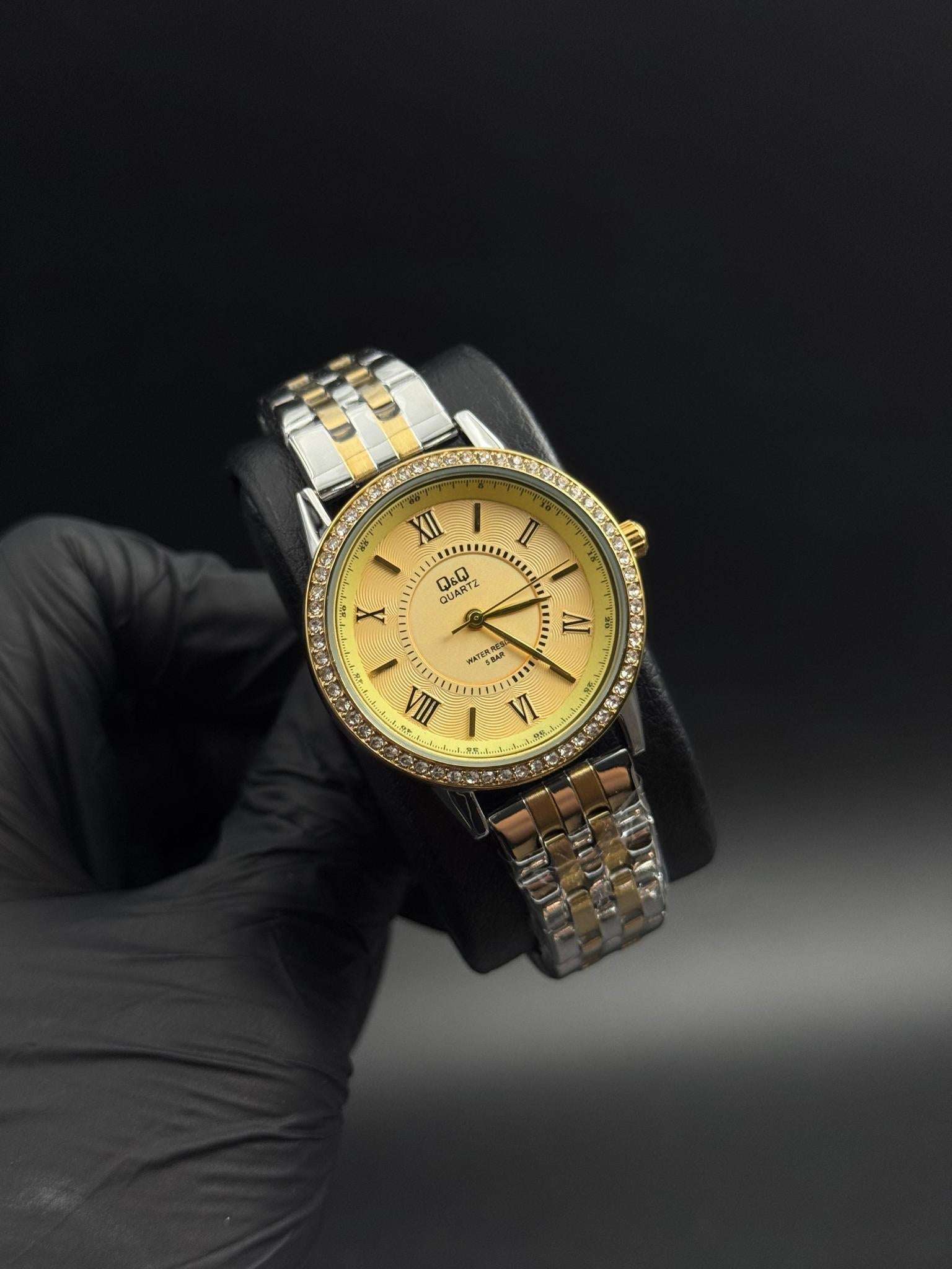 QYQ Mujer Roman Bicolor Dorado Tablero Amarillo