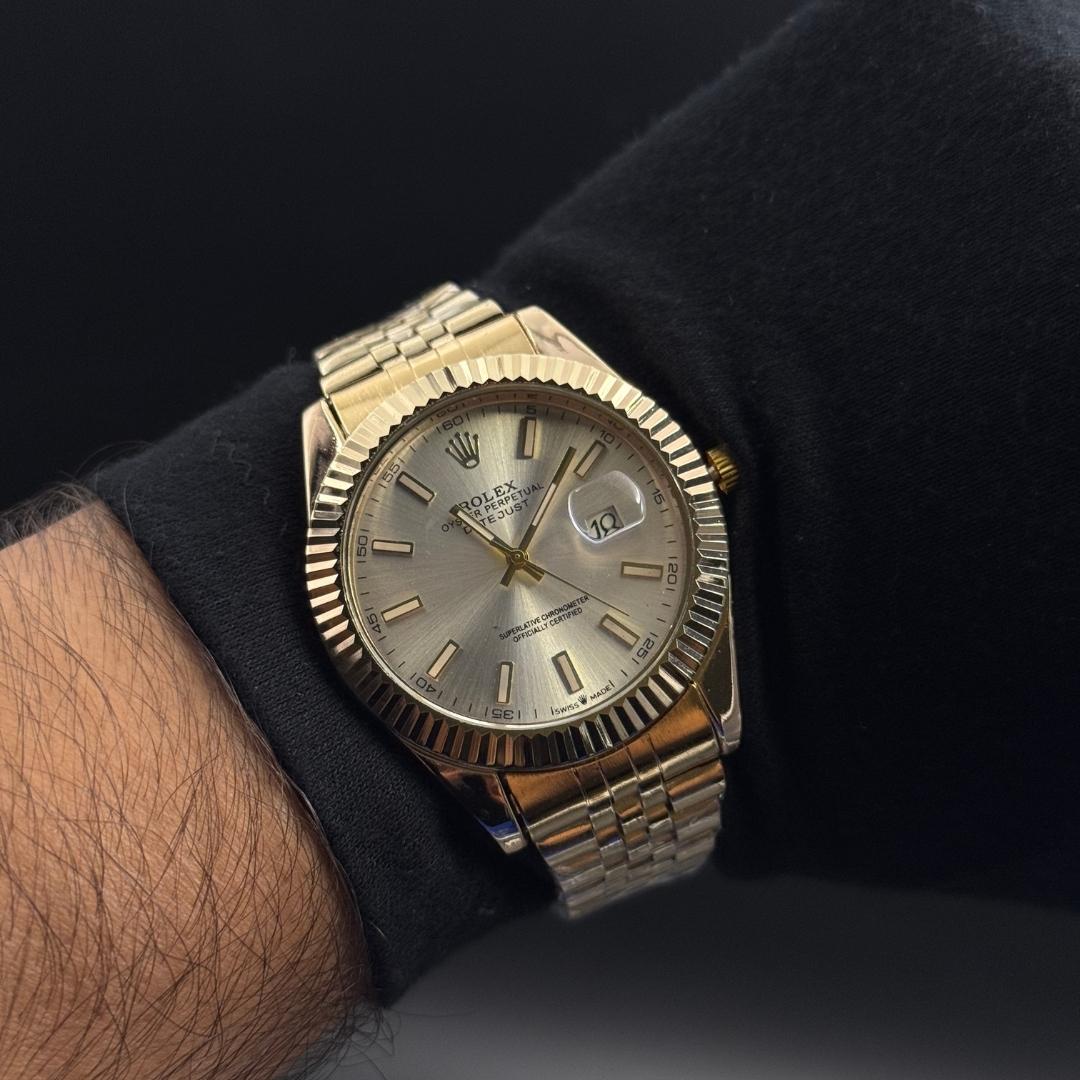 Rlx Datejust Eco Dorado Tablero Plateado