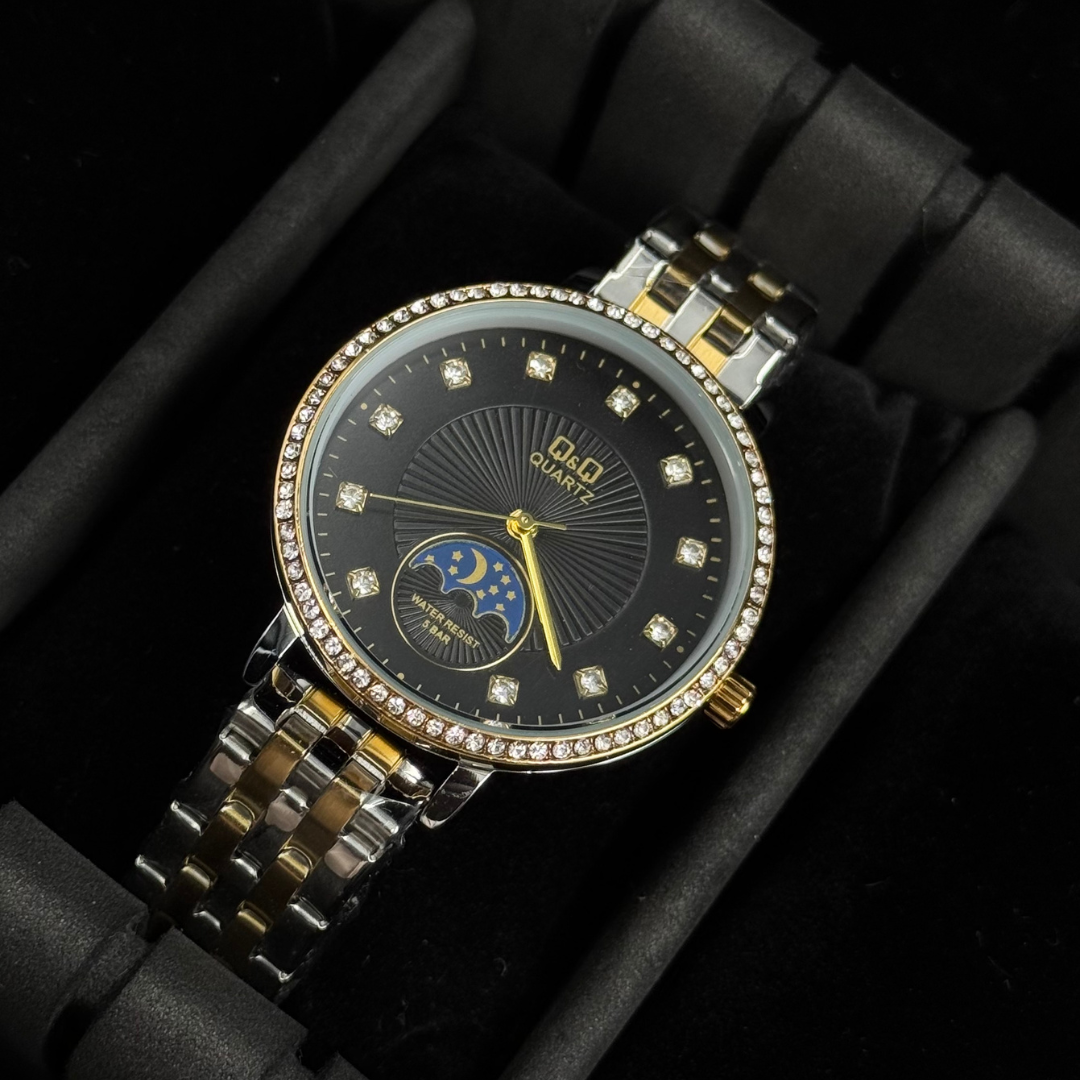 QYQ Mujer Sun Bicolor Dorado Tablero  Negro