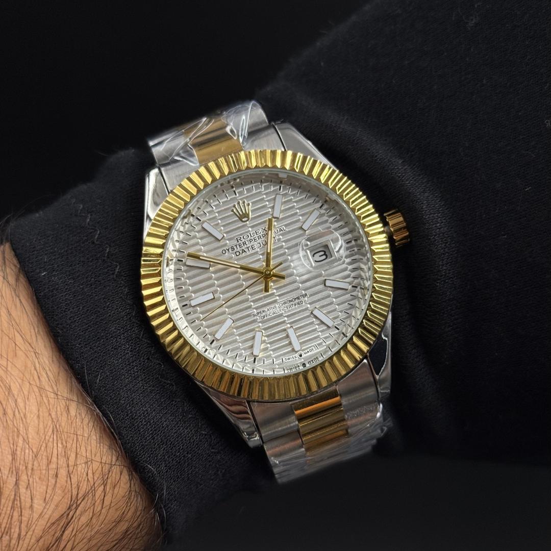 Rlx Day Date 40 Bicolor Tablero Plateado
