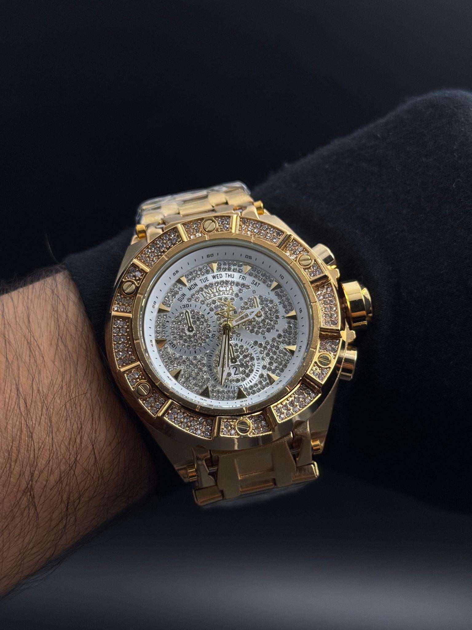 Invcta Crono Circones Dorado Tablero Plateado