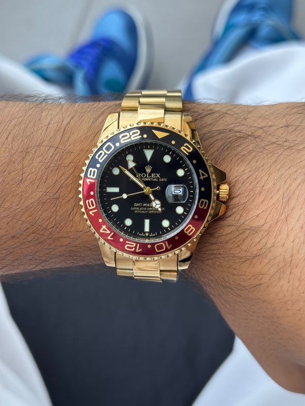 Rlx GMT 2 Oro Rosa Tablero Negro Negro Rojo