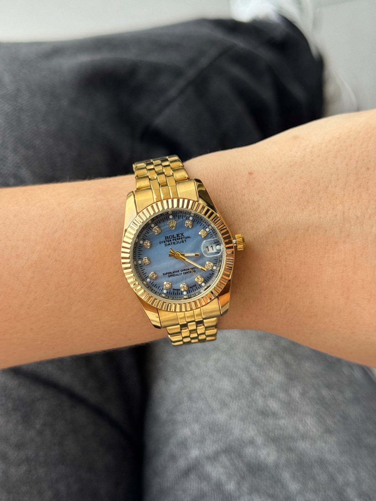 Rlx Mujer Dayjust Diamond Dorado Tablero Azul