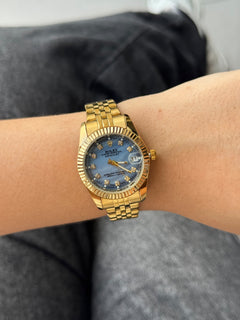 Rlx Mujer Dayjust Diamond Dorado Tablero Azul