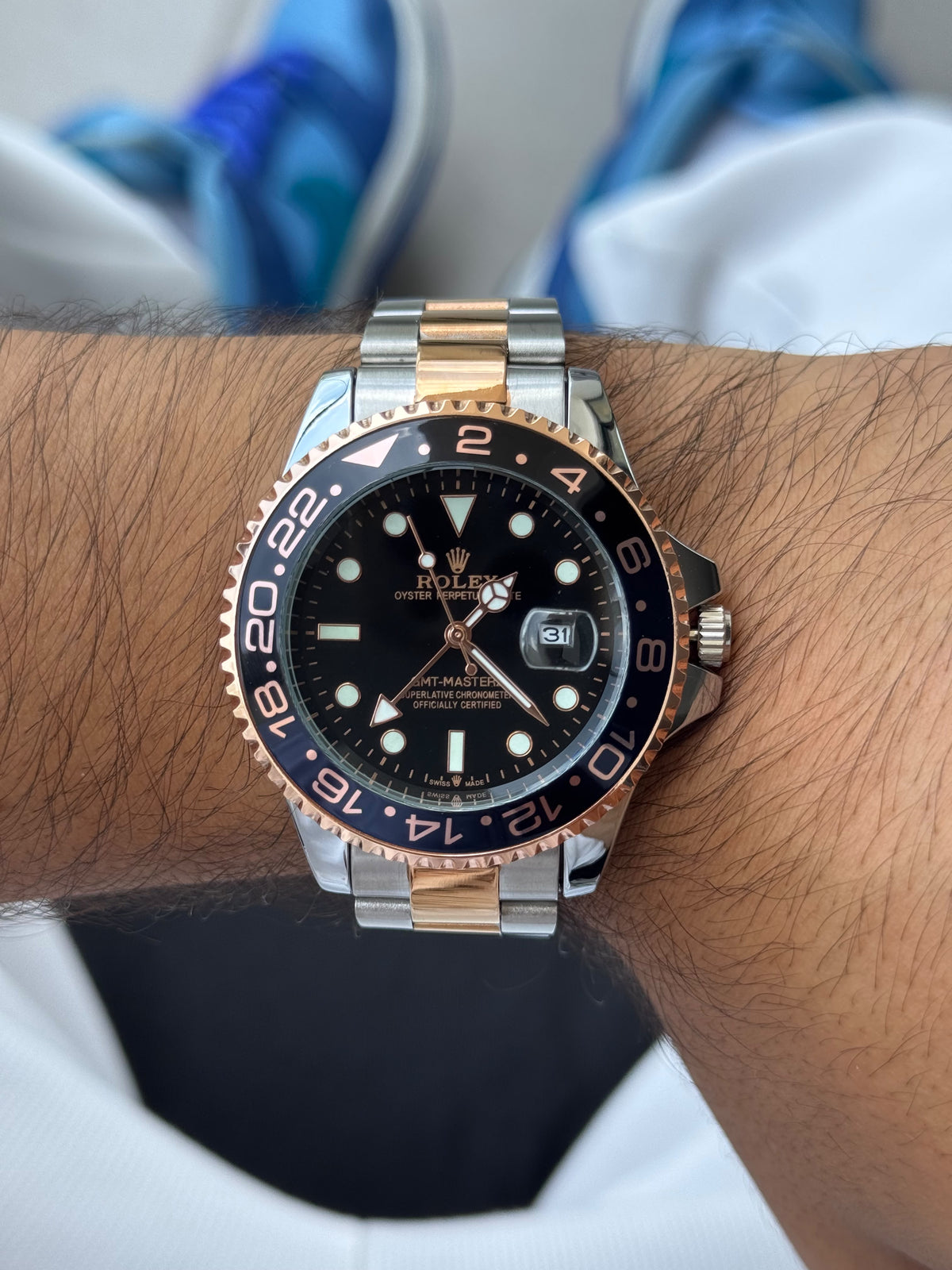 Rlx GMT 2 Bicolor oro rosa Tablero negro bisel negro