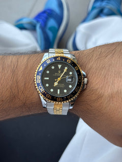 Rlx GMT 2 Bicolor dorado Tablero azul  bisel azul oscuro