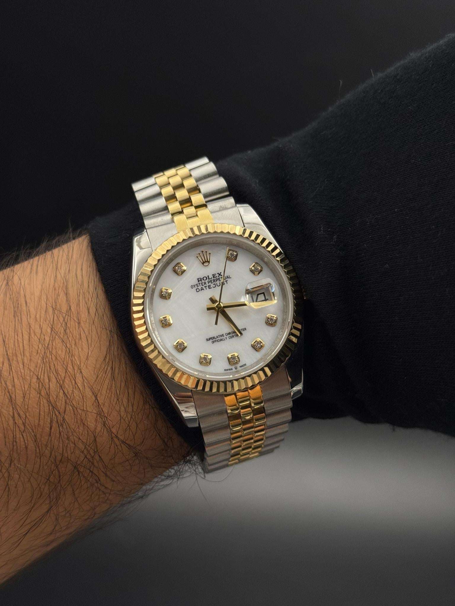 Rlx Mujer DateJust Exclusive Bicolor Tablero Blanco Circones