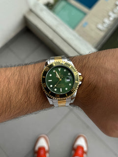 Rlx 2026 Submariner Bicolor Dorado Tablero Verde Bisel Verde