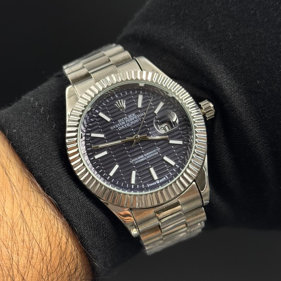 Rlx Day Date 40 Plateado Tablero Azul
