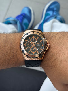 Tchmrn Cruise Chrono Goma Negra Tablero Negro Oro Rosa
