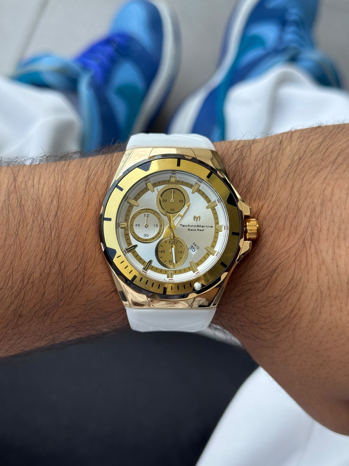 Tchmrn Cruise Chrono Goma blanca Tablero Negro Oro dorado