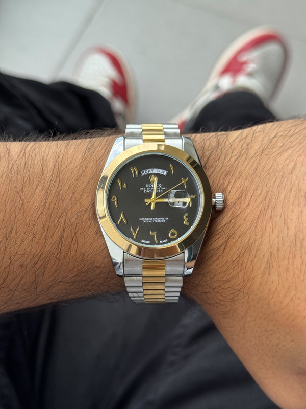 Rlx Arabe Liso Bicolor Dorado Tablero Negro