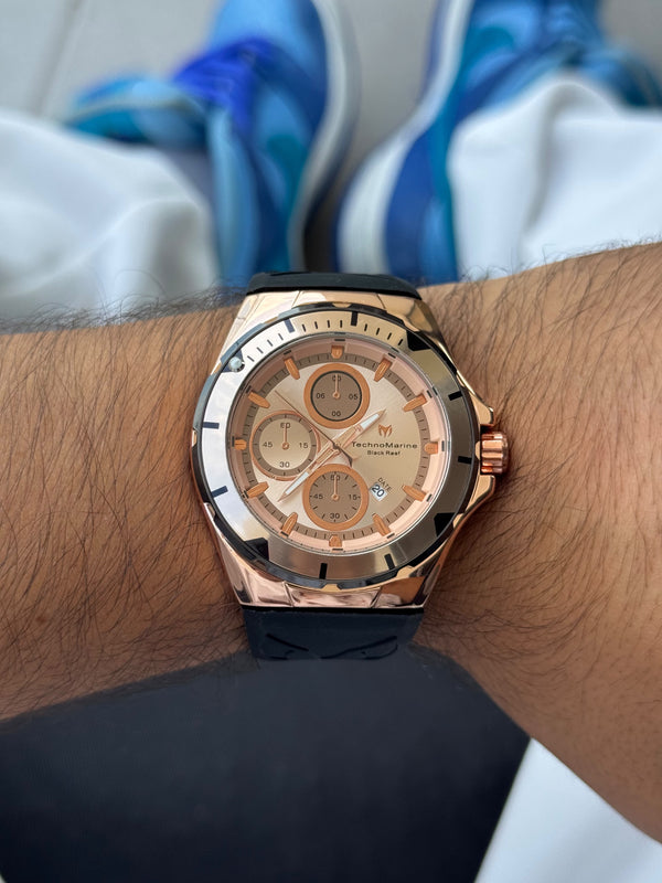 Tchmrn Cruise Chrono Goma Negra Tablero Oro Rosa
