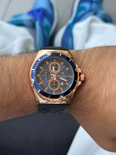 Tchmrn Cruise Chrono Goma Negra Tablero Azul Oro Rosa