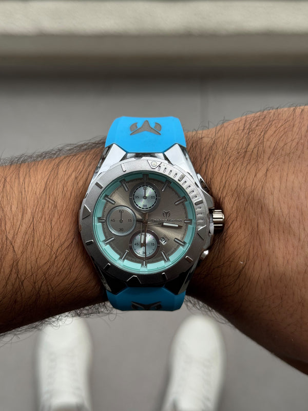 Tchmrn Cronogra Mt 2 Goma Azul - bisel Gris  - Fondo Gris