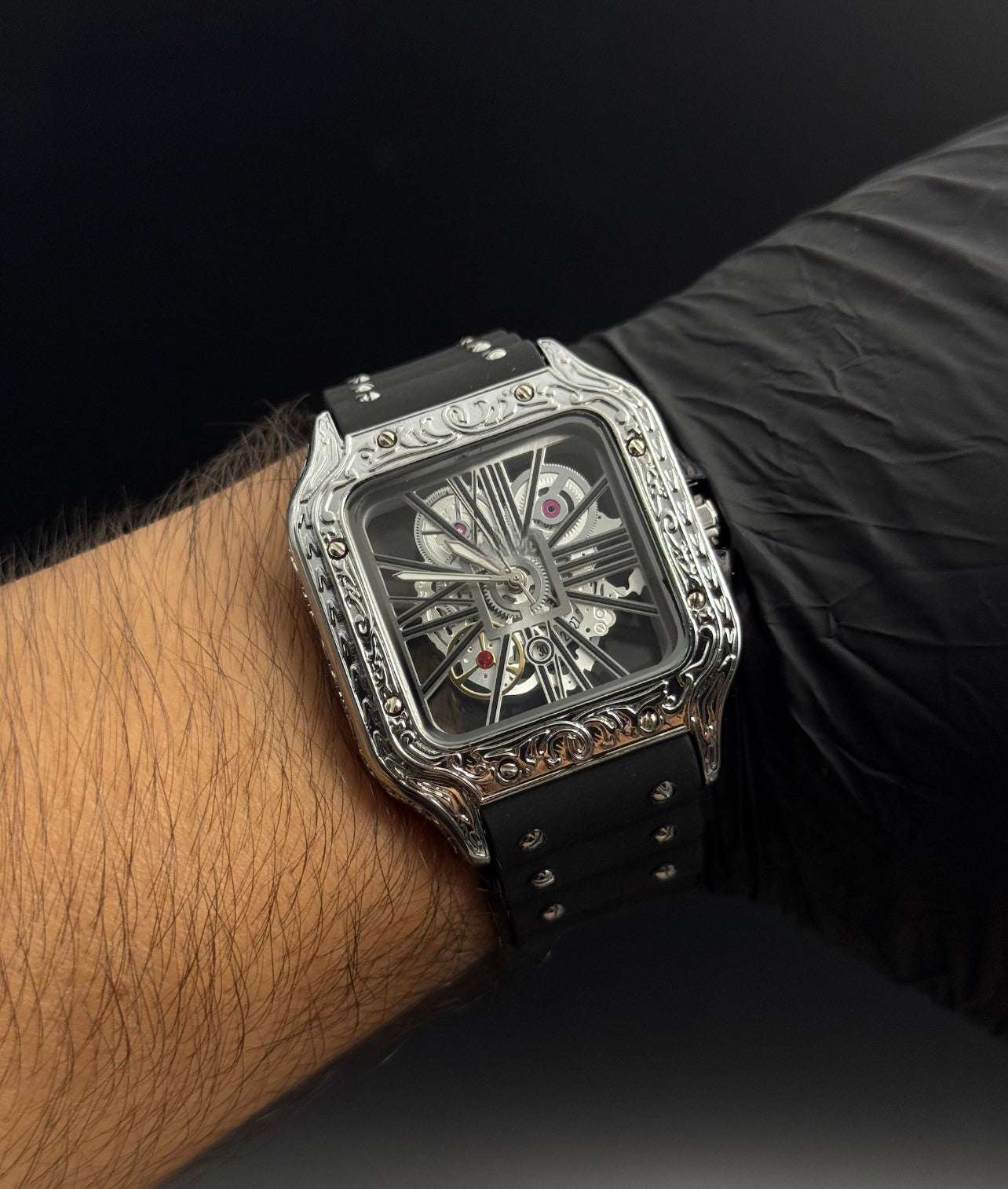 Crtr Santos Tallado Negro Tablero Plateado Negro Plateado