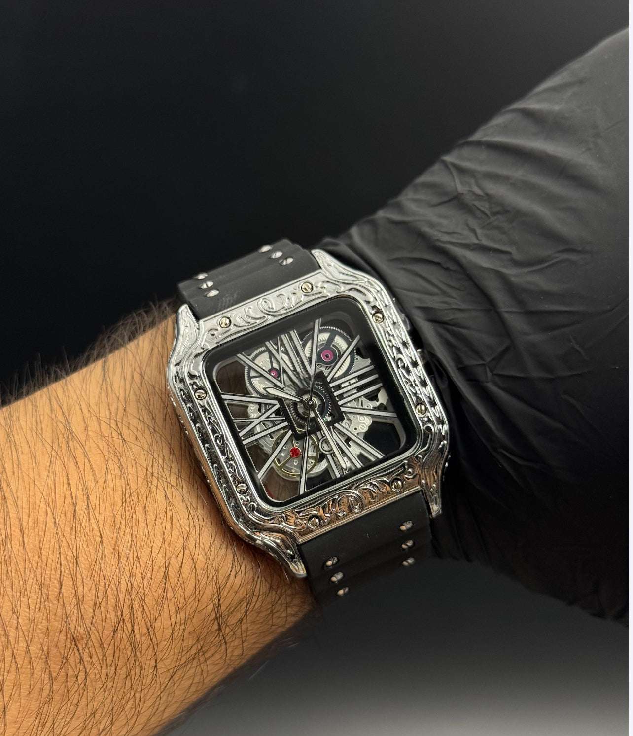 Crtr Santos Tallado Negro Tablero Plateado Plateado