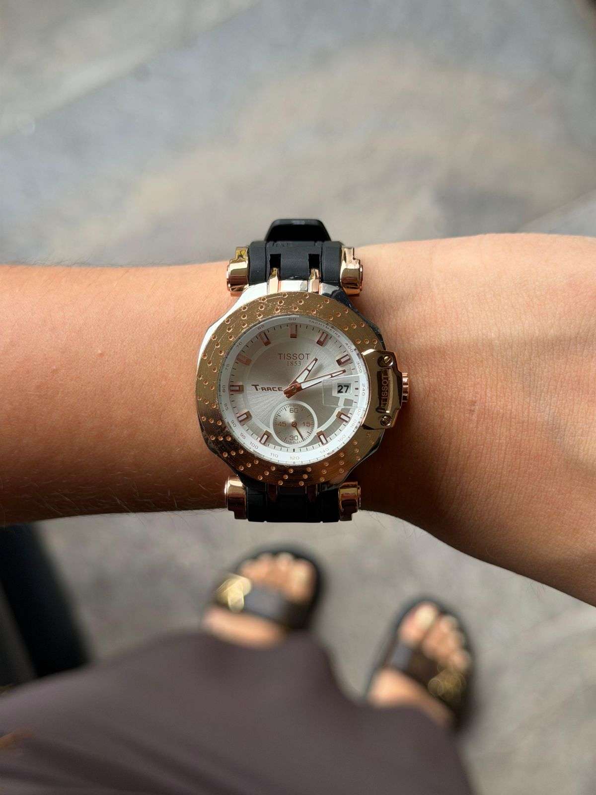 Tsst Mujer Goma Negra Tablero Plateado Oro Rosa