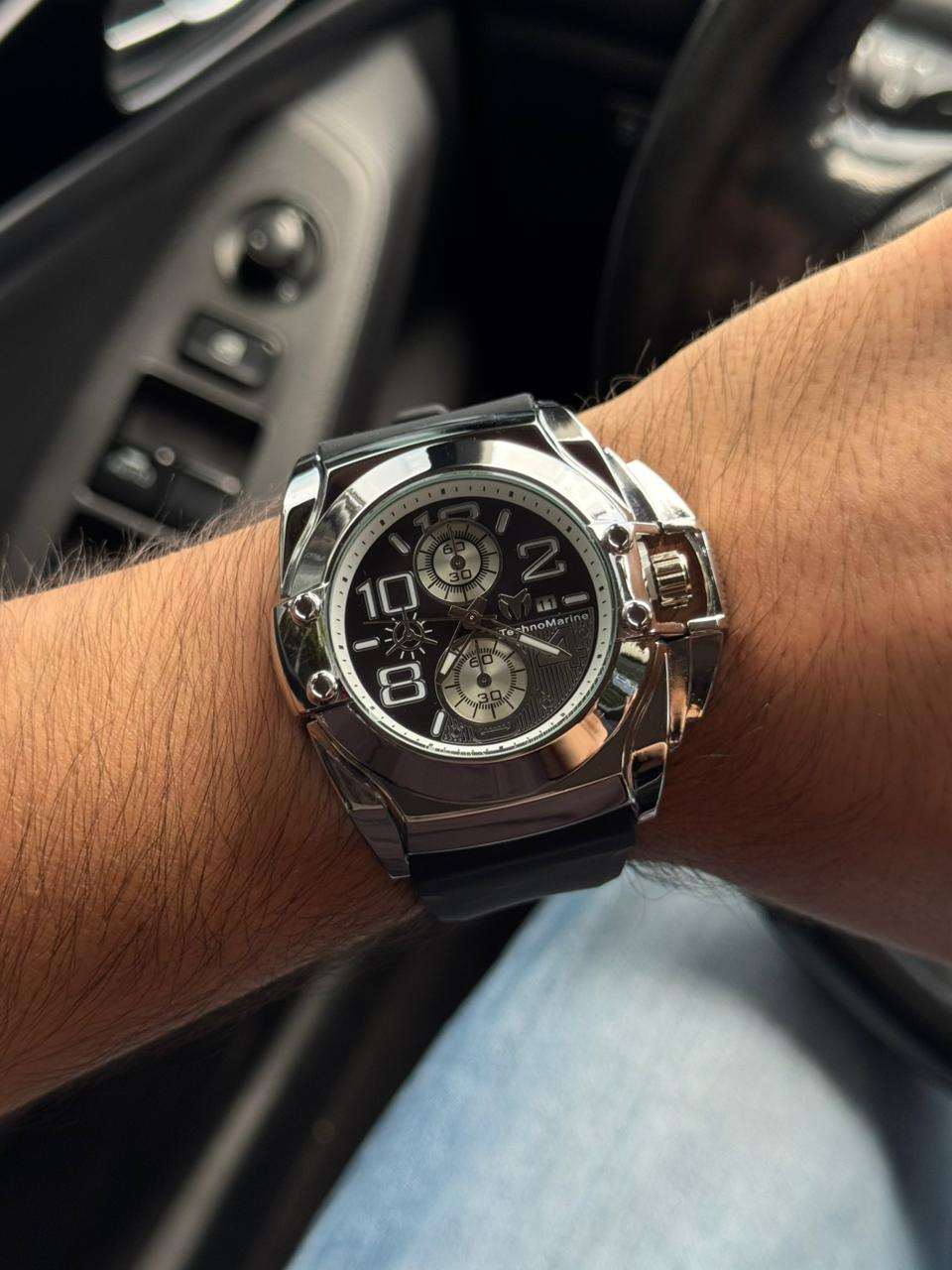 Tchmrn Crono Goma Negra Tablero Negro Blanco Plateado
