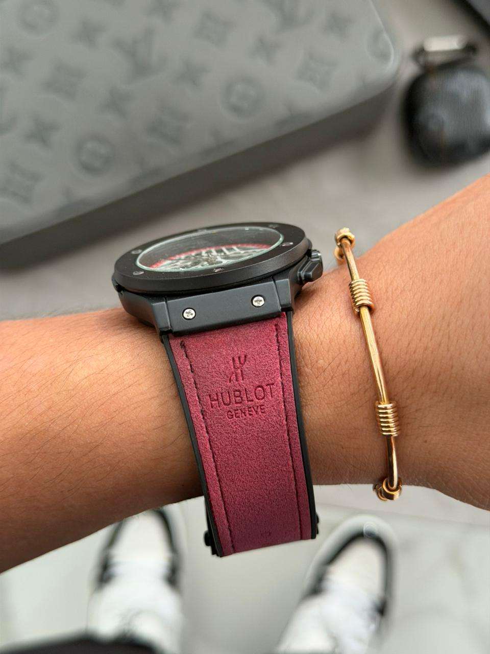 Hblt Luxe Correa Marron Tablero Plateado Negro