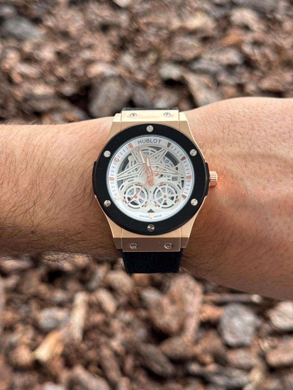 Hblt Big Bang Cuero Negro Tablero Blanco Oro Rosa Negro