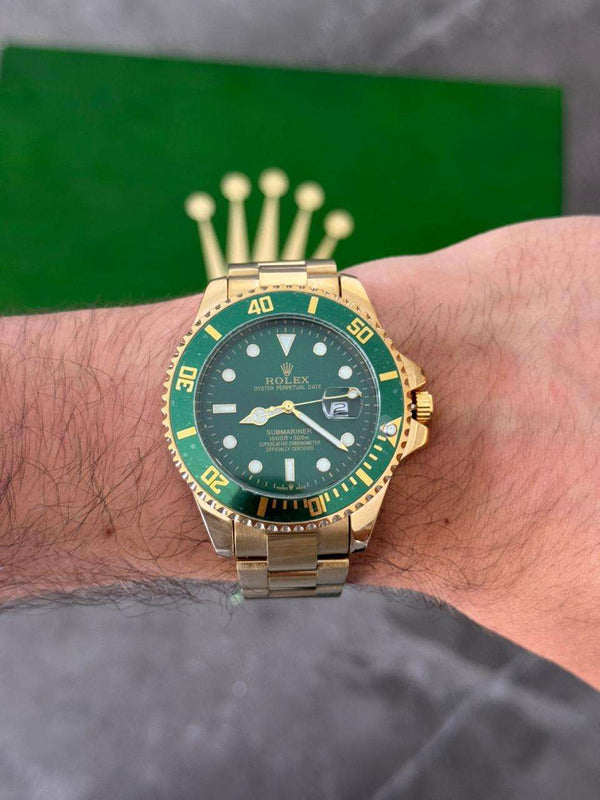 Rlx Submariner Dorado Tablero Verde Bisel Verde