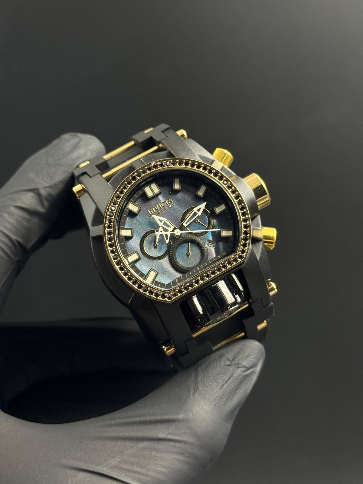Invct Mujer Circones Goma Negra Tablero Azul Negro Dorado