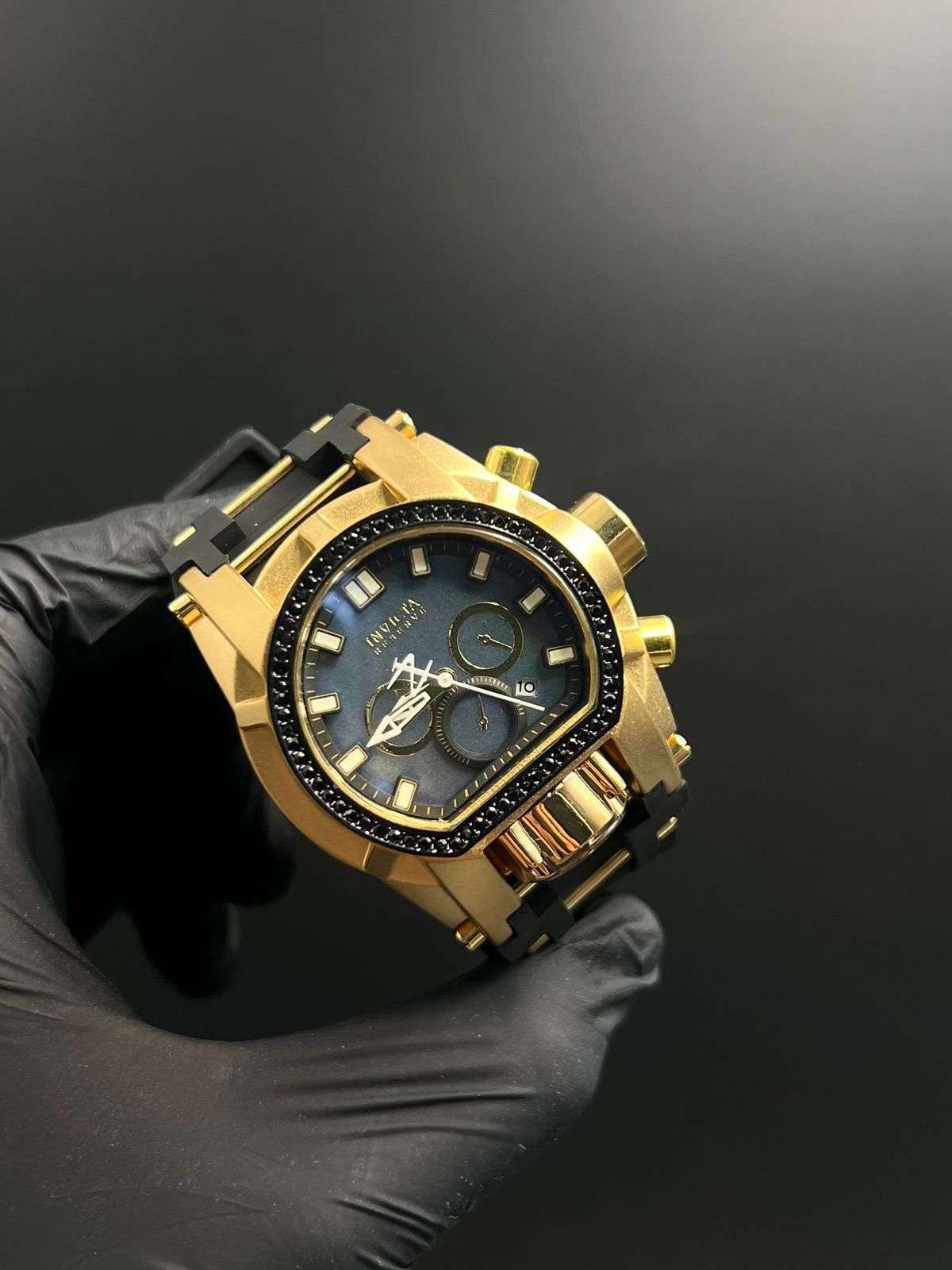 Invct Mujer Circones Goma Negra Tablero Azul Dorado Negro