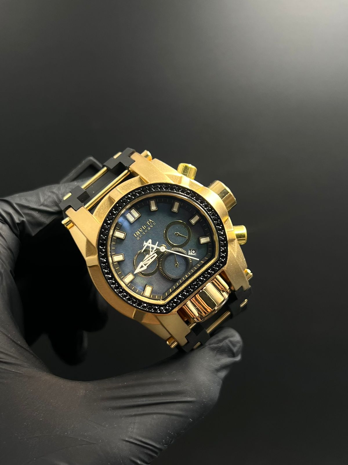 Invct Mujer Circones Goma Negra Tablero Azul Dorado Negro