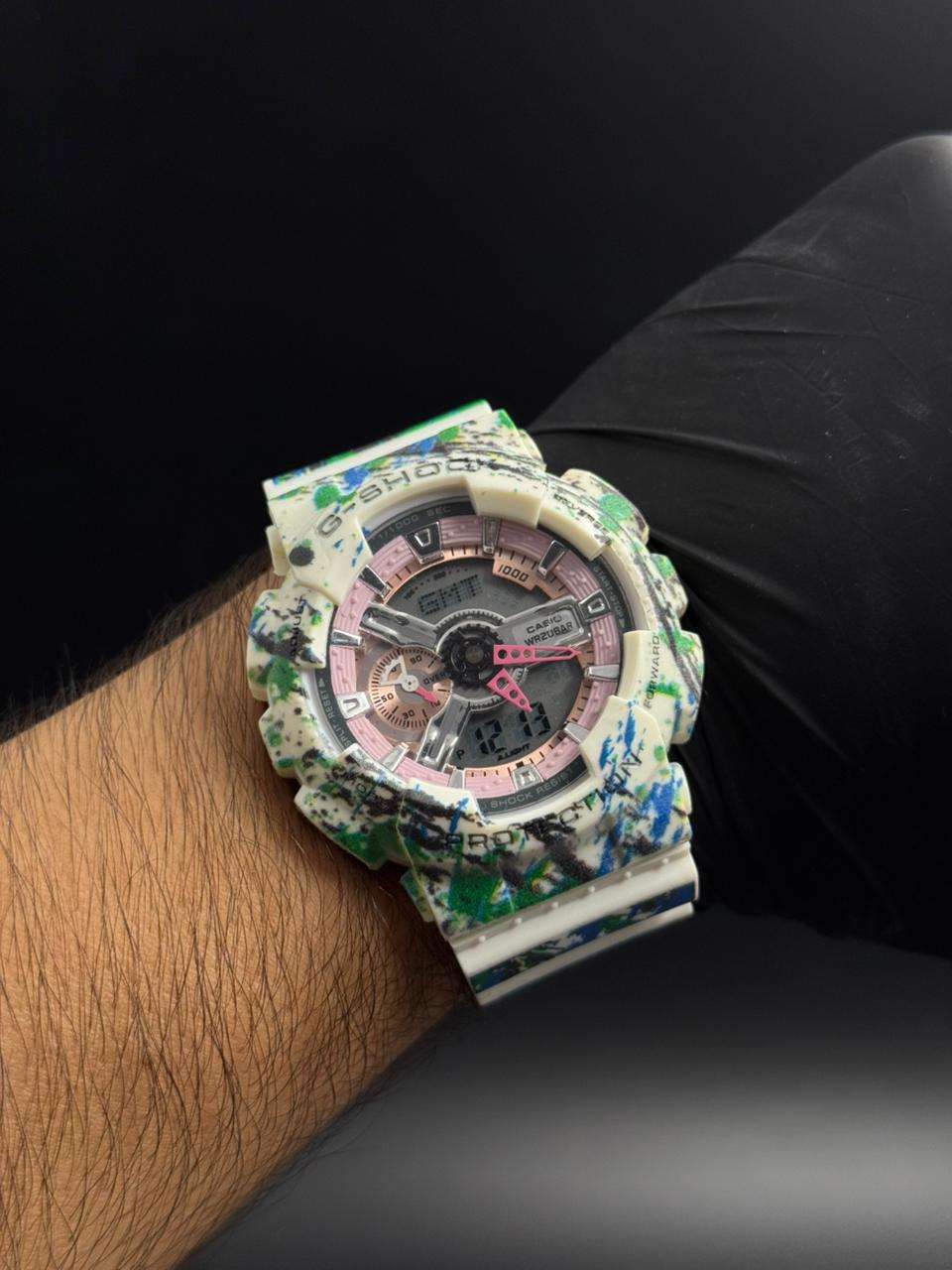 G-shck Worl Time Bicolor Verde Azul Tablero Rosa