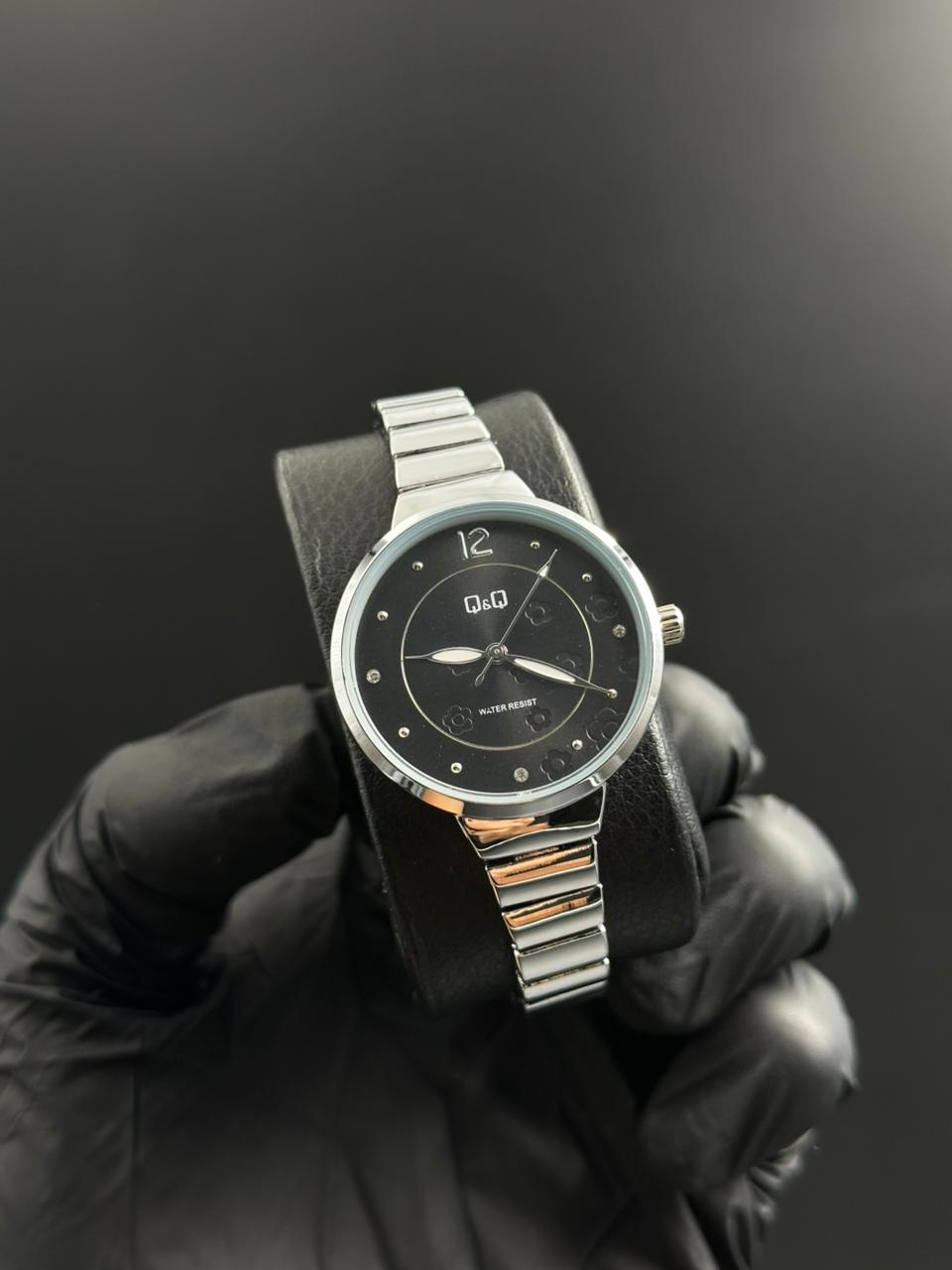 QYQ Mujer Flores Plateado Tablero Negro