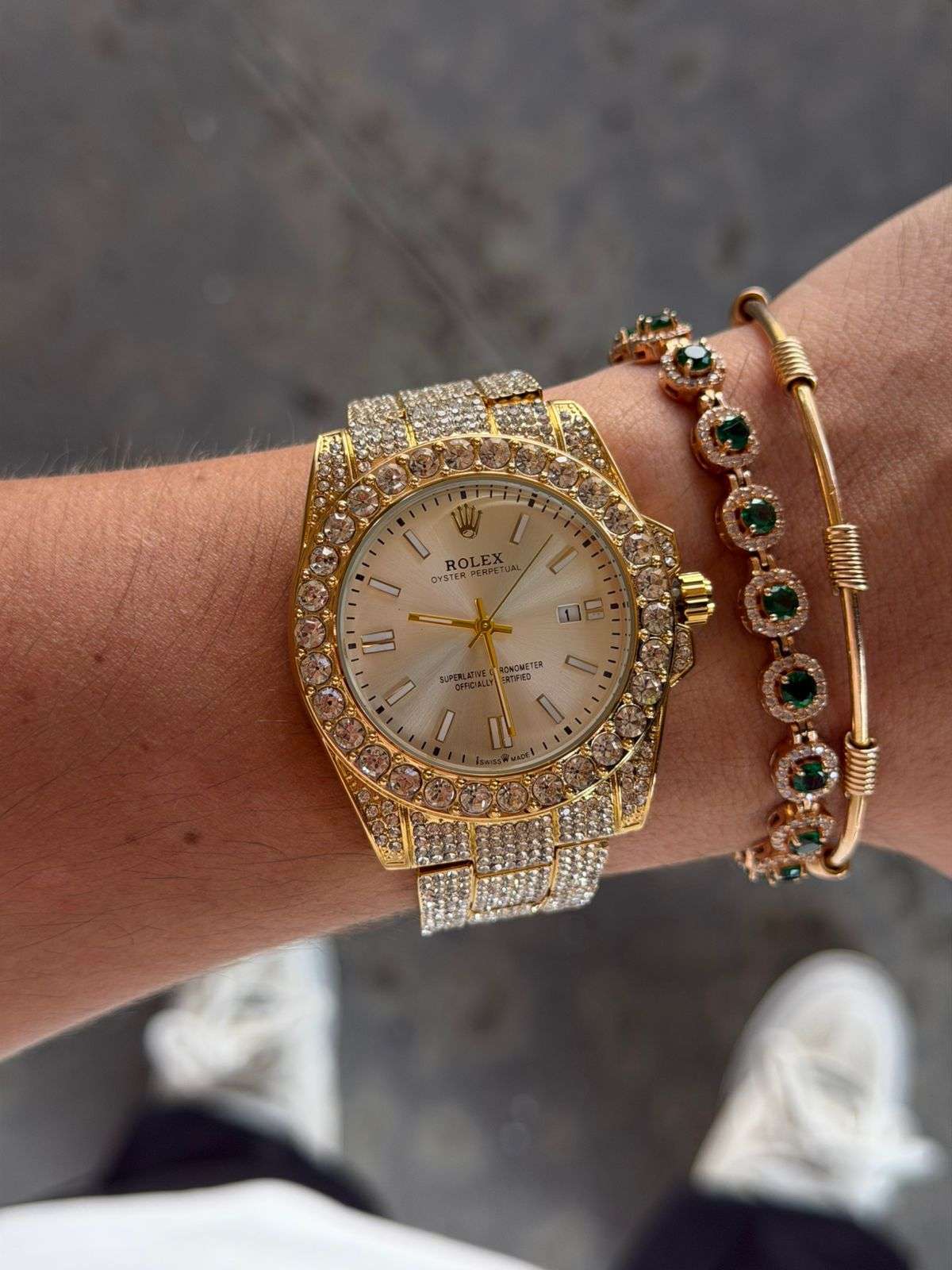 Rlx Oyster Diamond Dorado Tablero Plateado