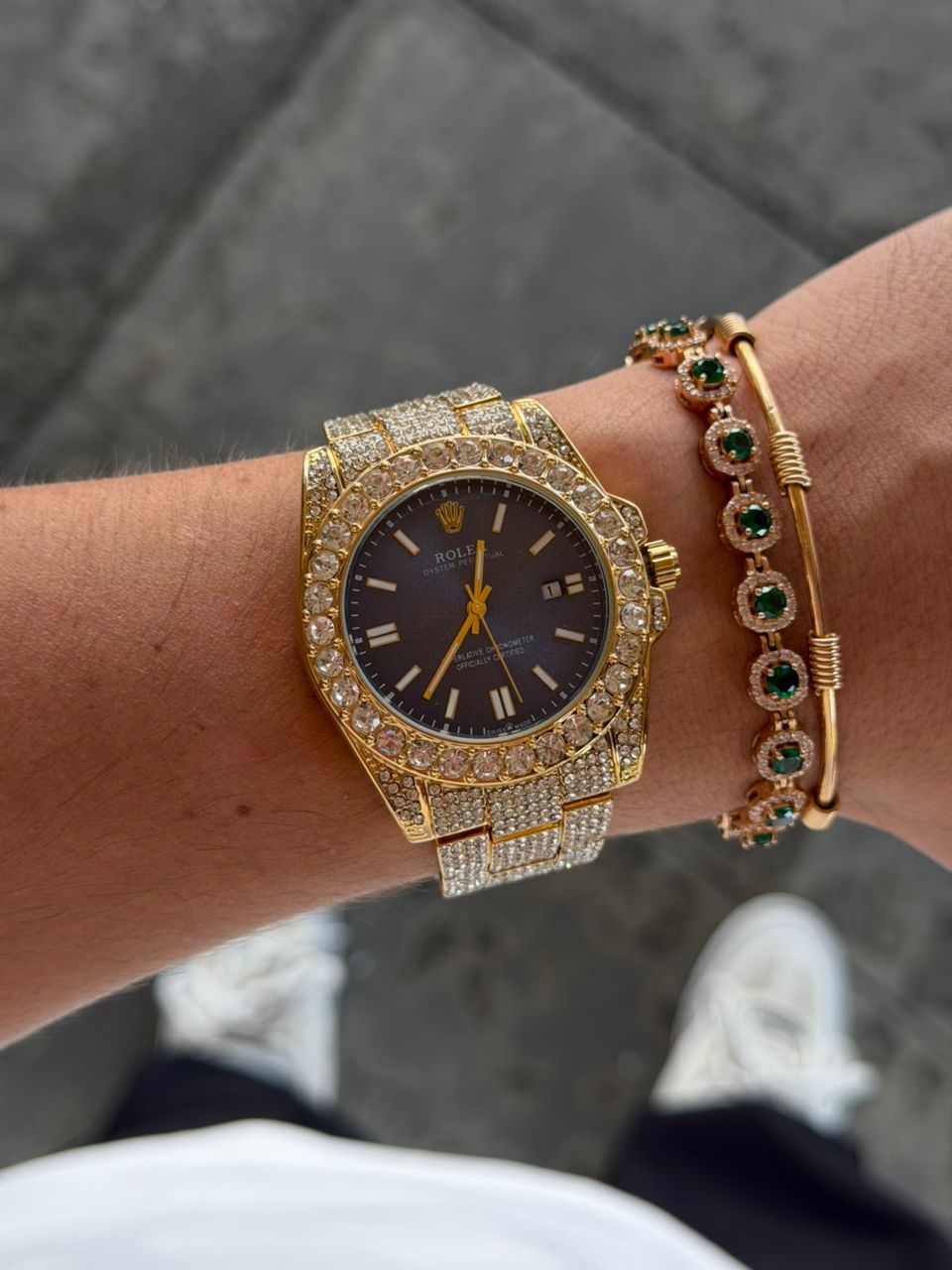 Rlx Oyster Diamond Dorado Tablero Azul