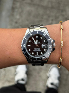 Rlx Date Plateado Tablero Negro Bisel Negro